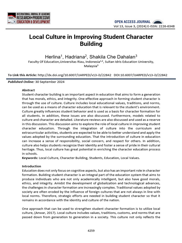 local-culture-in-improving-student-character-building | PDF | Value ...
