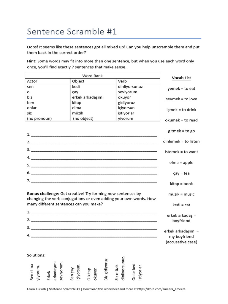 Sentence Scramble 1 | PDF