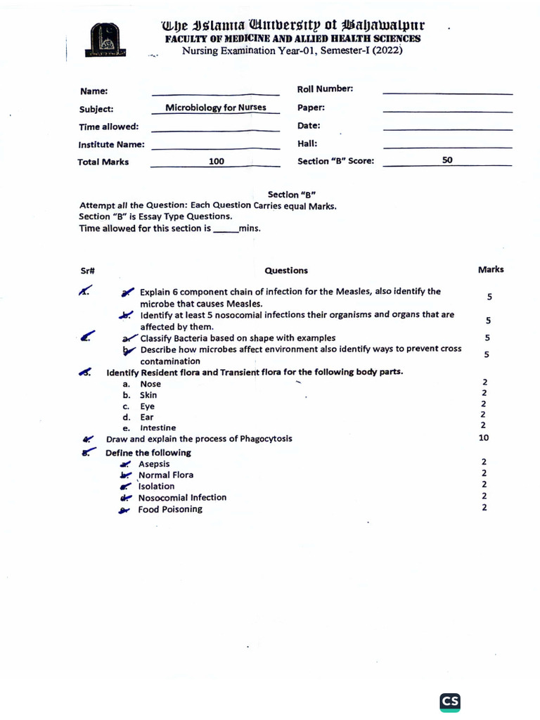 Microbiology Past Paper IUB | PDF