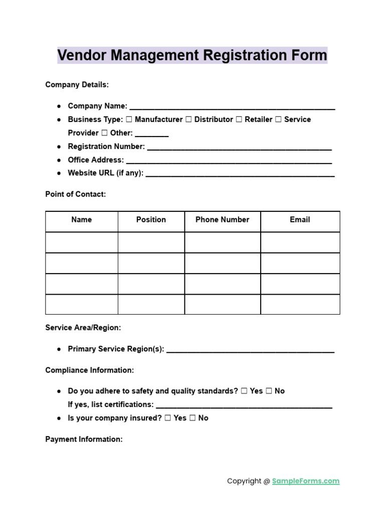 Vendor Management Registration Form | PDF