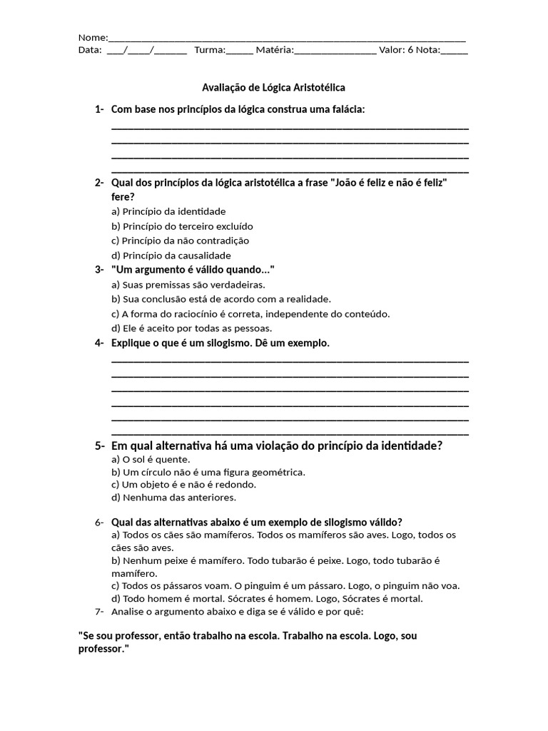 1ºA, B Lógica Aristotélica 2 | PDF | Argumento | Lógica