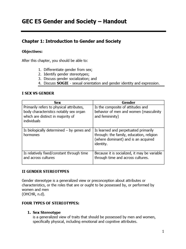 Chapter 1 Handout Introduction To GenSoc UPDATED | PDF | Gender ...