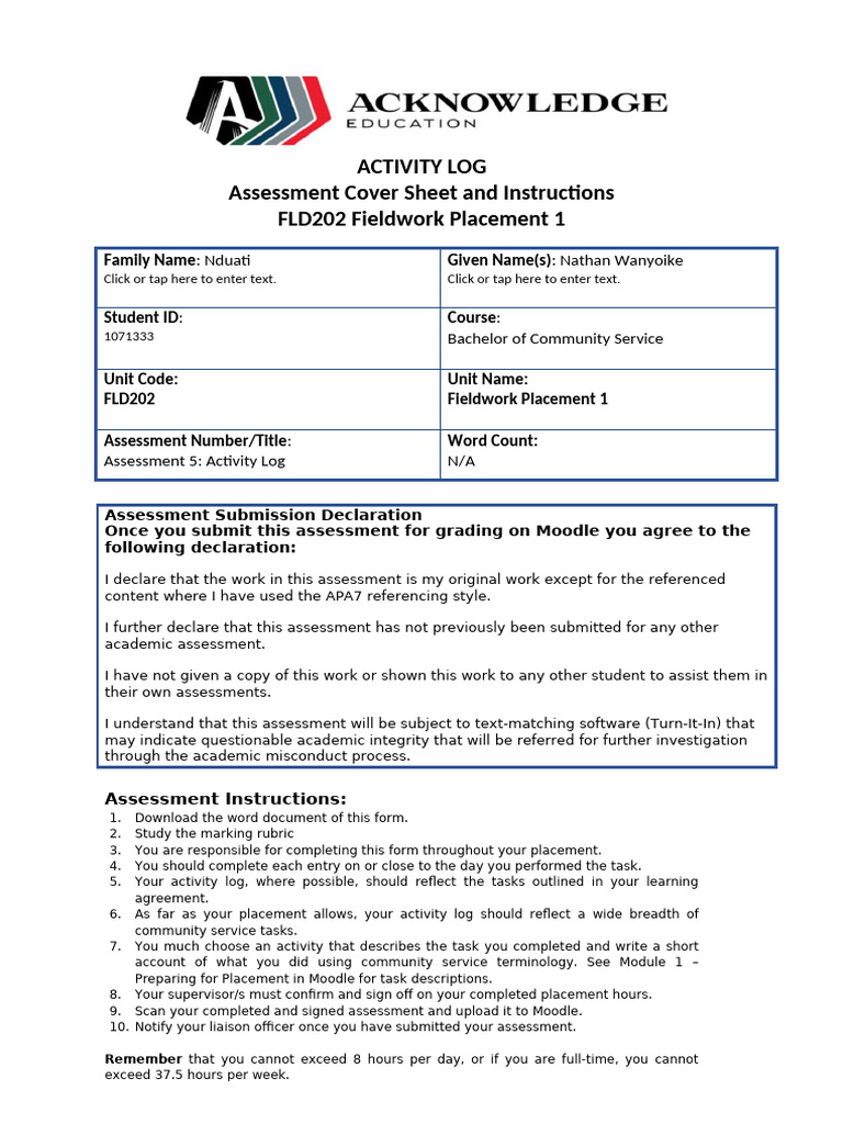 Activity Log V1.02.023 | PDF | Cognition | Behavior Modification