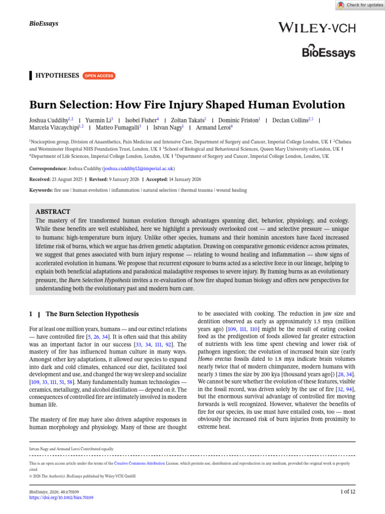 Burn Selection - How Fire Injury Shaped Human Evolution | PDF | Immune ...