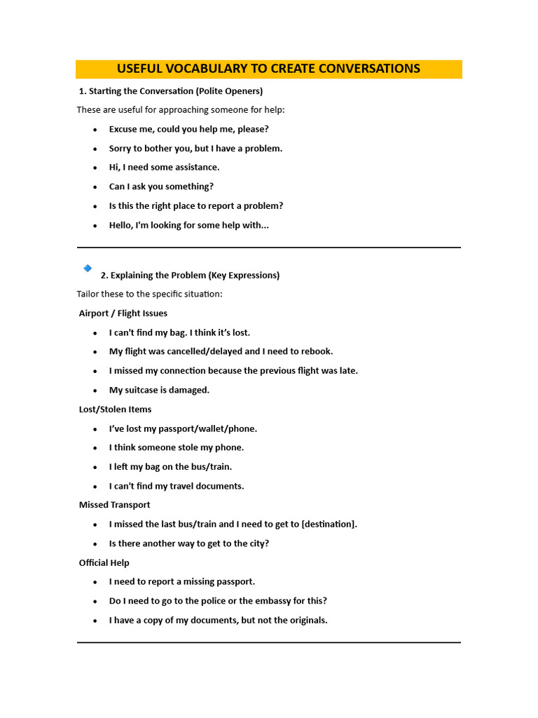 Useful Vocabulary to Create Conversations | PDF | Baggage