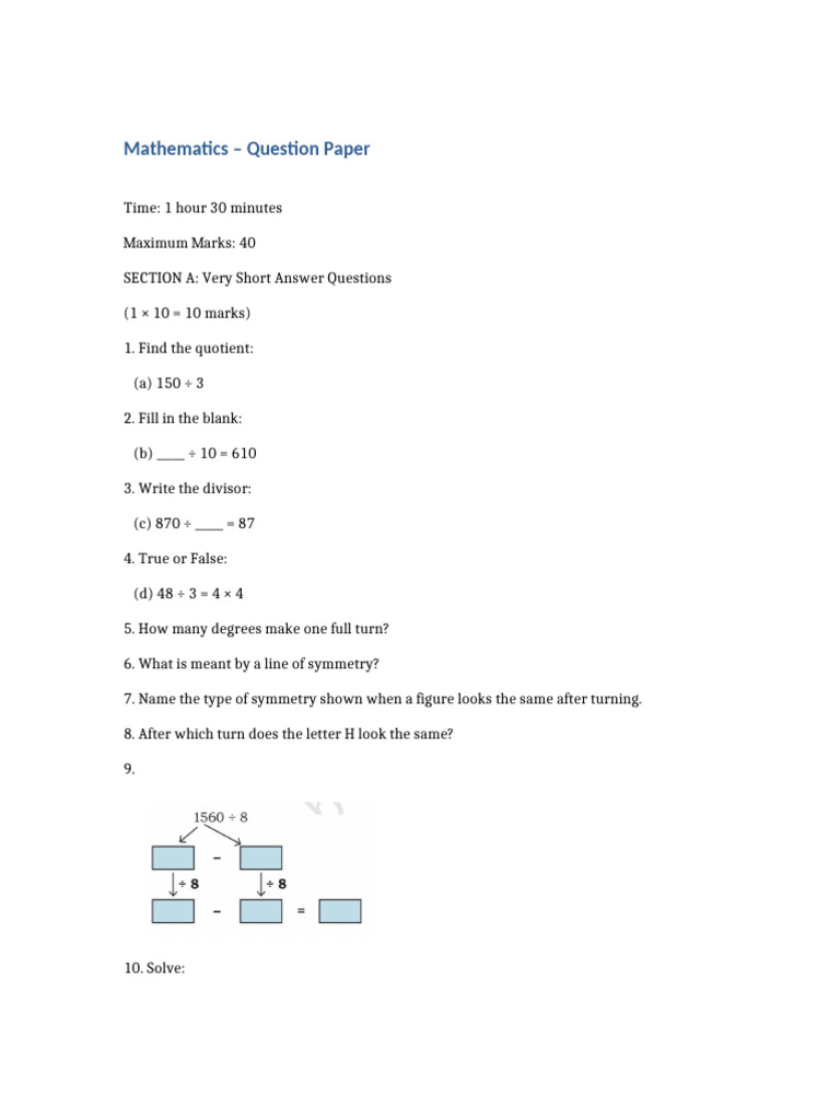 Combined 40 Marks Maths Paper | PDF