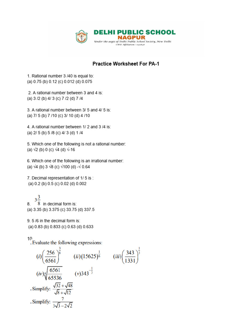 Practice Worksheet For PA-1 | PDF