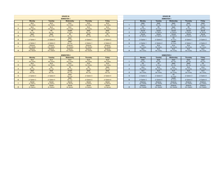 2025-2026 Timetables - Grade 9 | PDF