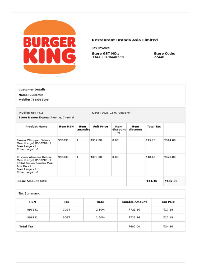 Burgerking Receipt 4415 | PDF | Invoice | Receipt