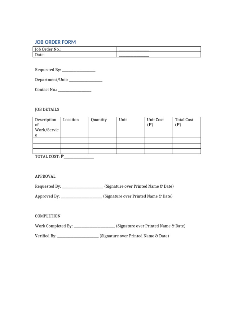 Job Order Form | PDF