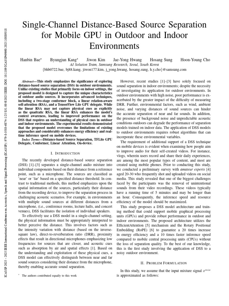 Single-Channel Distance-Based Source Separation For Mobile GPU in ...