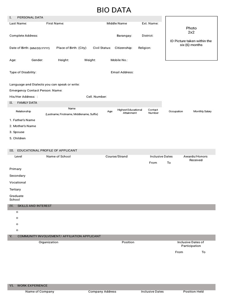 Bio Data 2 | PDF