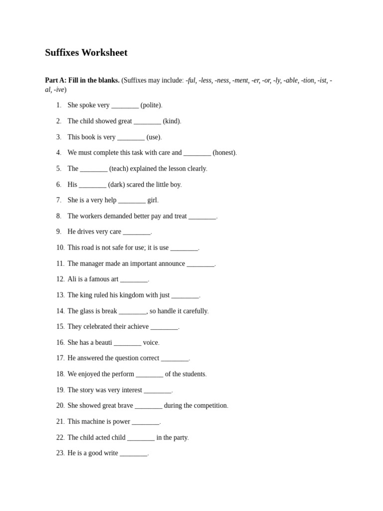 Suffixes Worksheet | PDF
