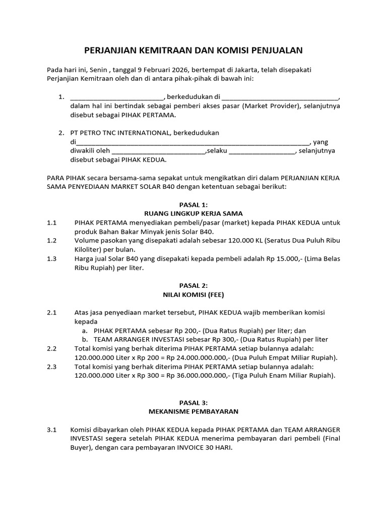Perjanjian Kemitraan Dan Komisi Penjualan | PDF