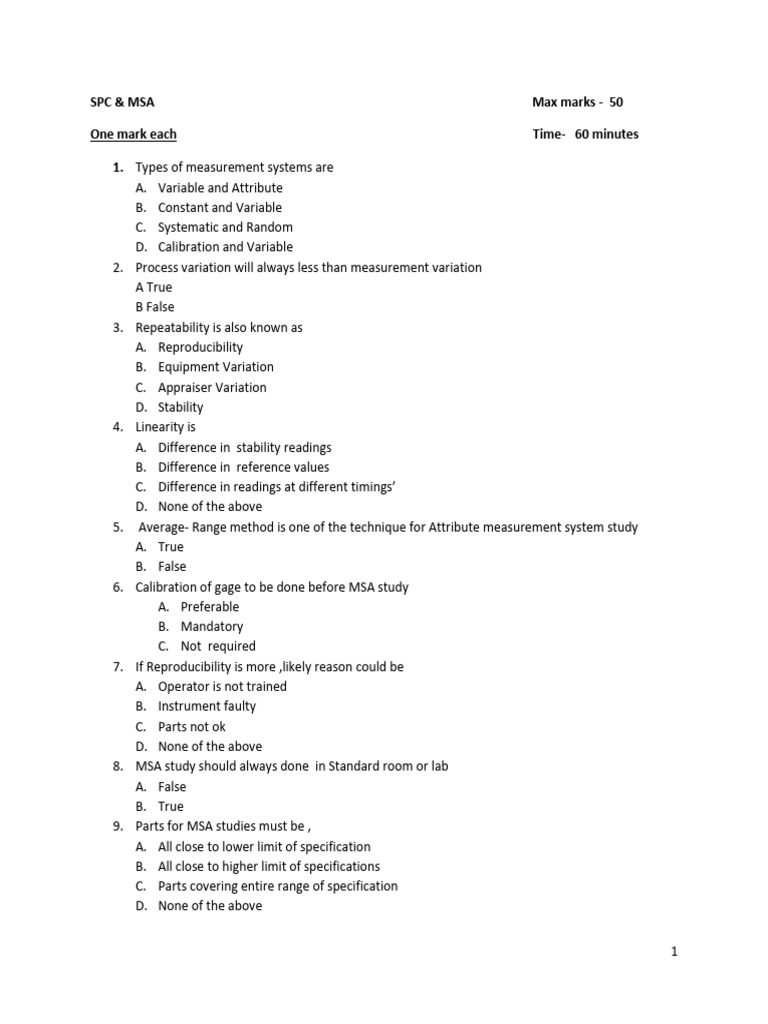 SPC MSA Test Paper | PDF | Standard Deviation | Sampling (Statistics)