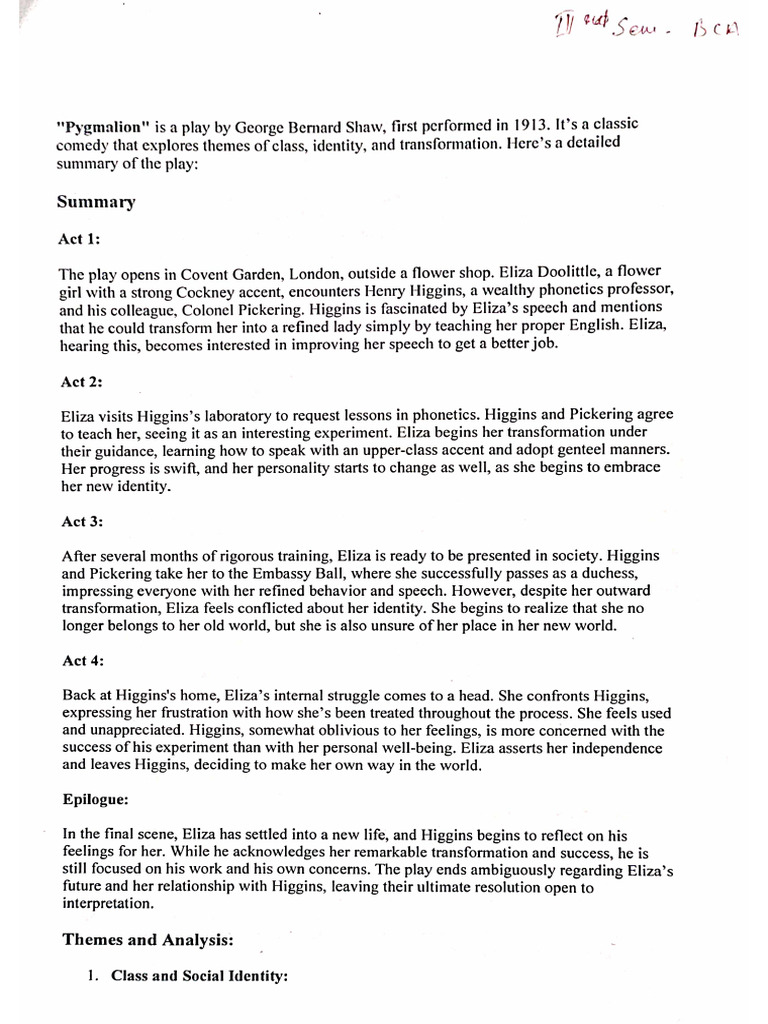 Pygmalion Notes | PDF