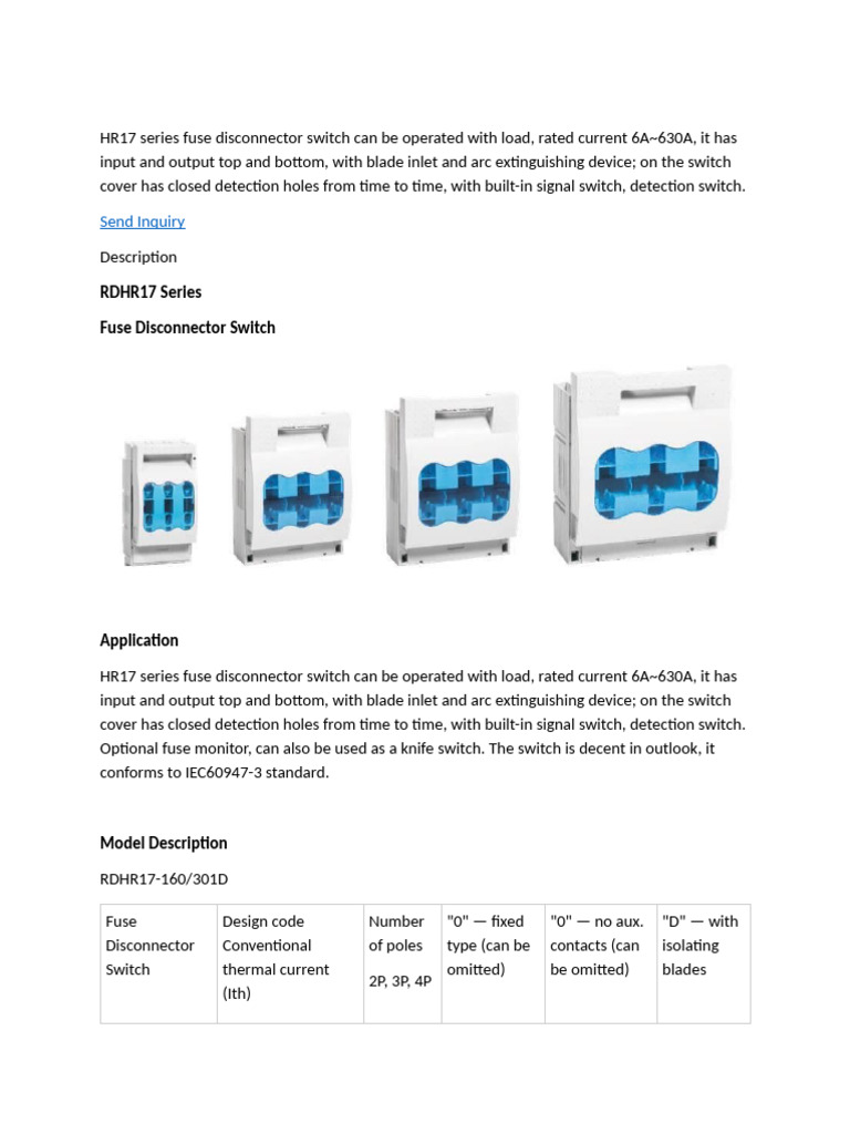 HR17 Series Fuse Disconnector Switch Can Be Operated With Load | PDF ...