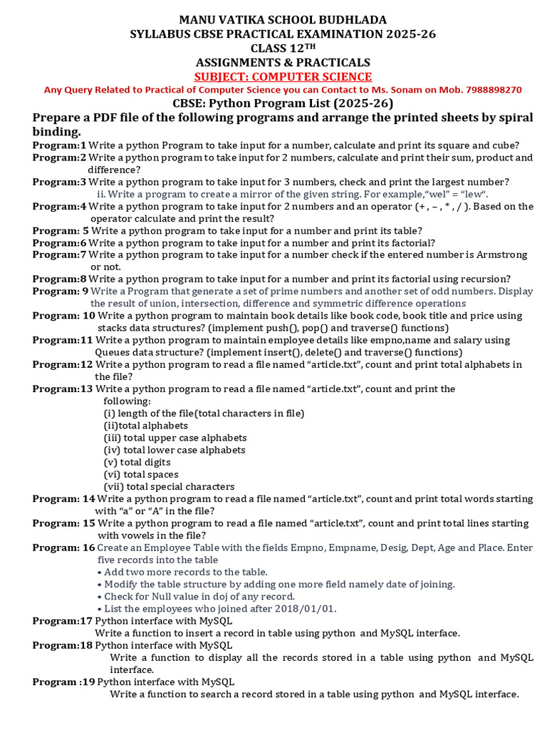 Syllabus Cbse Practical Examination | PDF | Python (Programming Language)