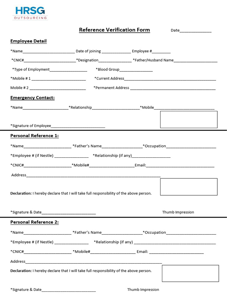 HRSG Reference Verification Form | PDF