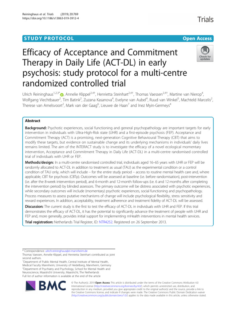 Act on Daily Functioning Rct | PDF | Psychosis | Cognitive Behavioral ...