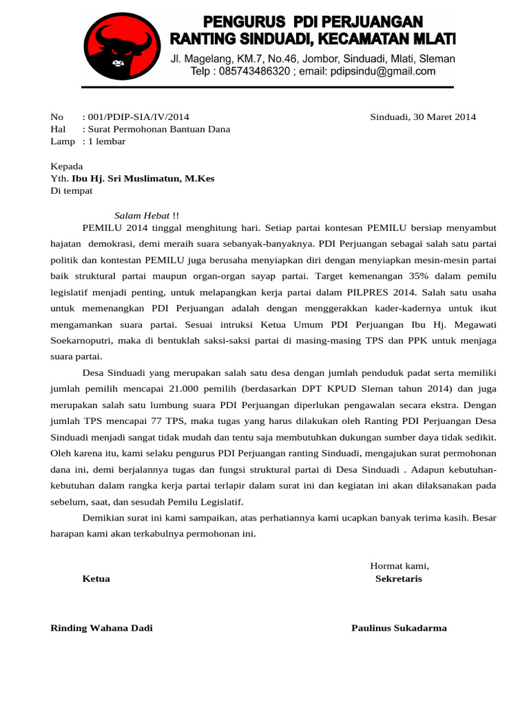 Surat Dan Proposal Ranting PILEG 2014 | PDF