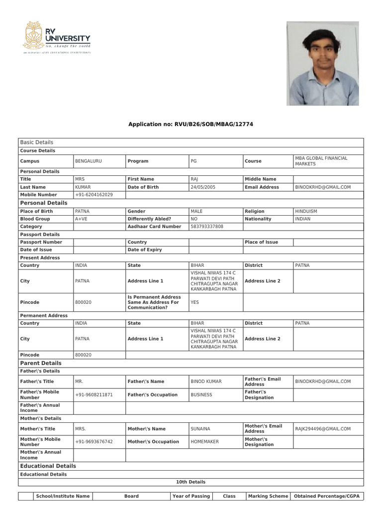 Application Form RVU B26 SOB MBAG 12774 | PDF | Qualifications