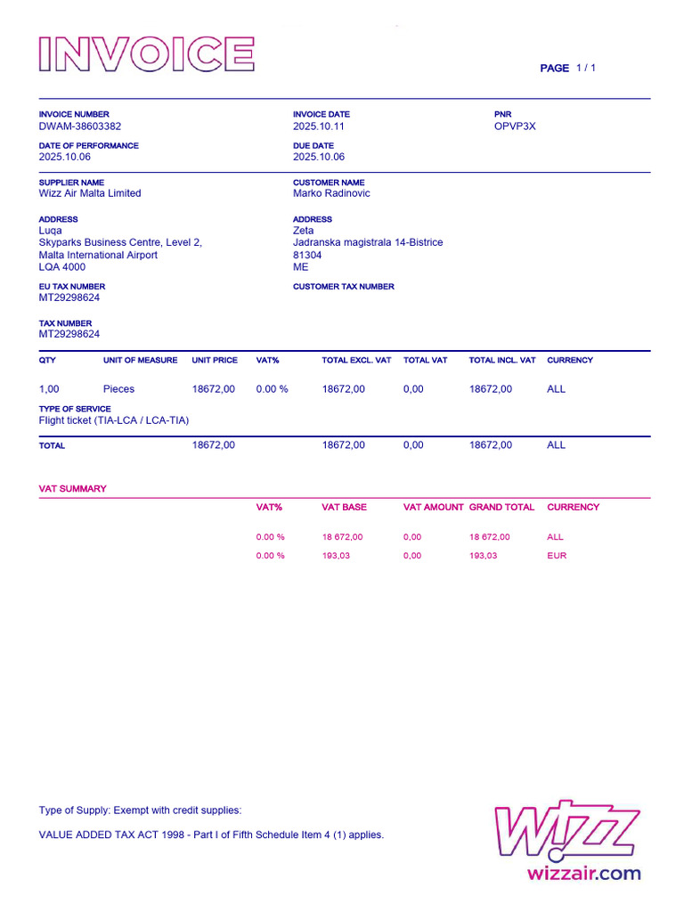 Einvoice DWAM-38603382 | PDF