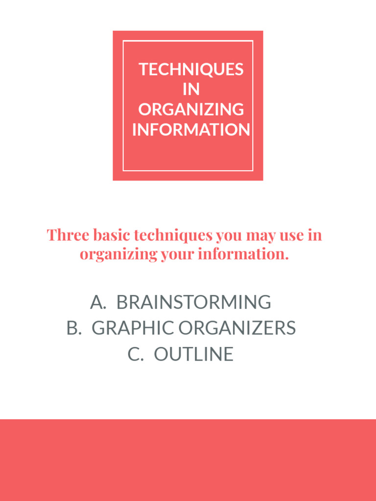 Techniques in Organizing Information Rws | PDF | Brainstorming ...