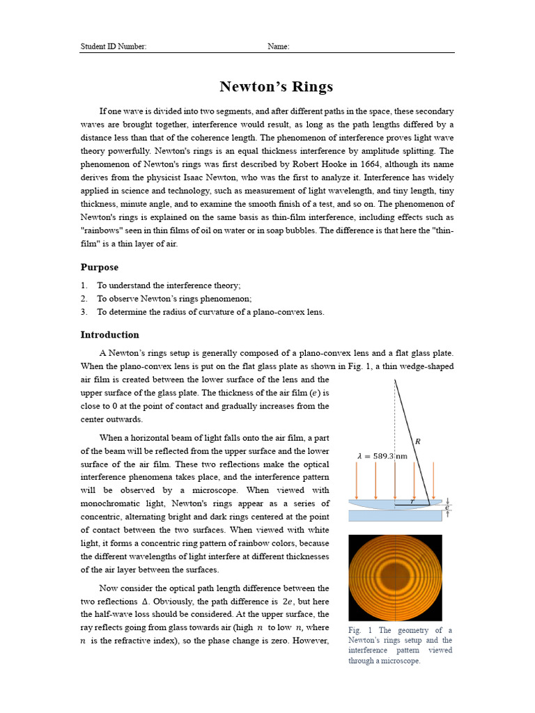 Report2025 Newton's Rings | PDF | Oscillation | Electromagnetic Radiation