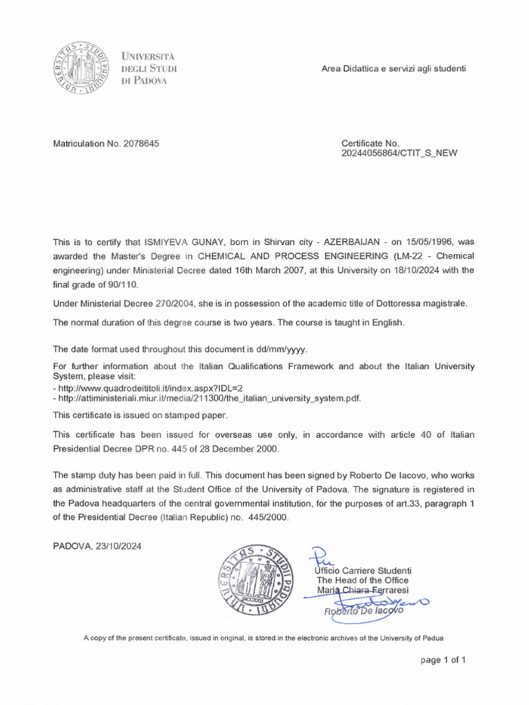 Graduation Certificate MSC | PDF