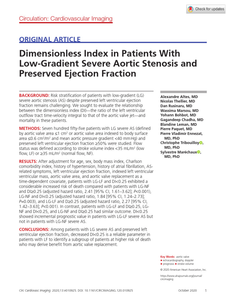 Altes Et Al 2020 Dimensionless Index in Patients With Low Gradient ...