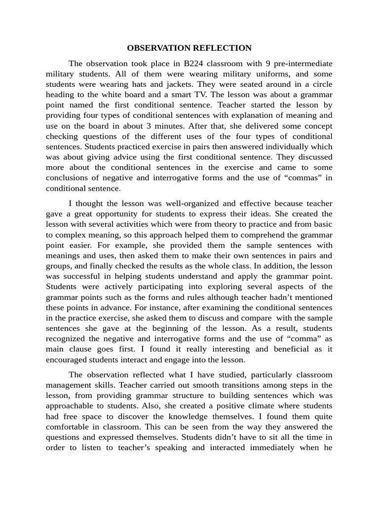 Observation Reflection 2 | PDF | Teachers | Question