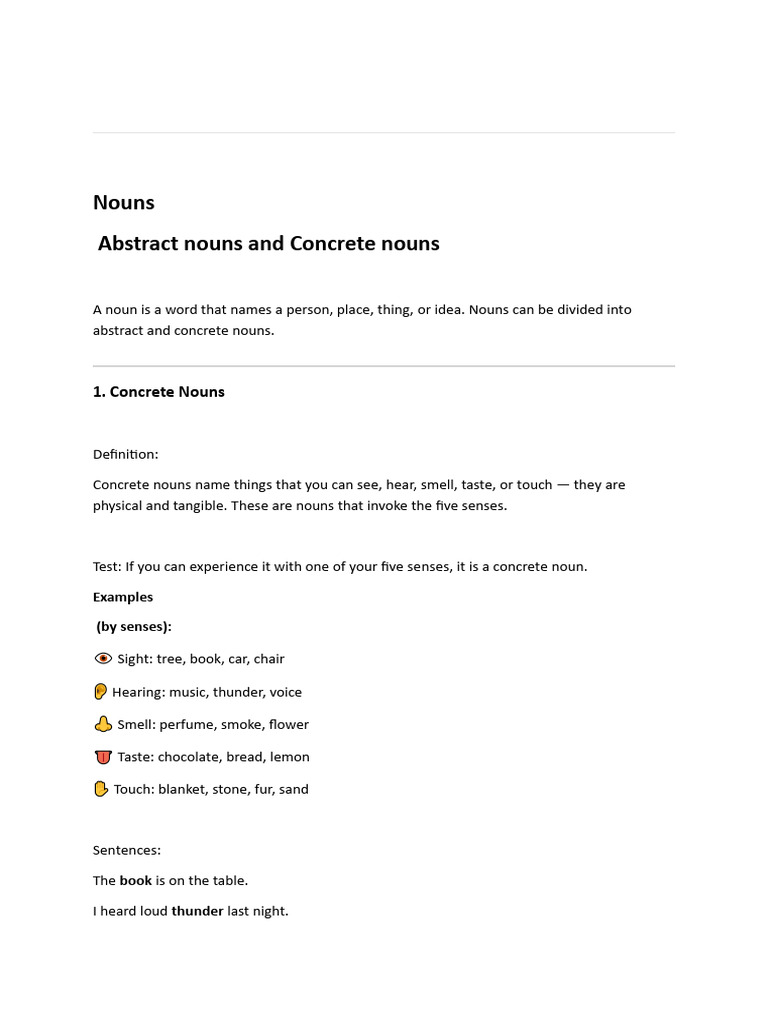 Abstract and Concrete Nouns | PDF
