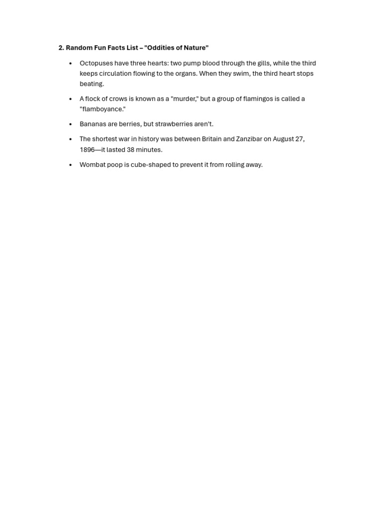 Random Fun Facts List - 