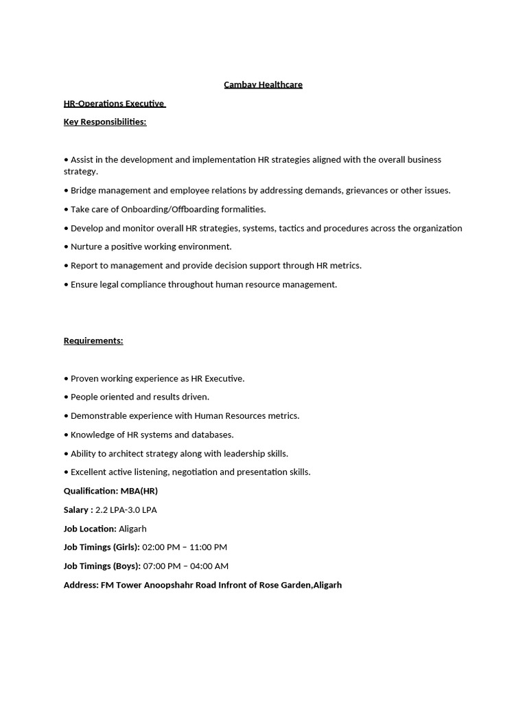 HR Operations Executive(1) | PDF
