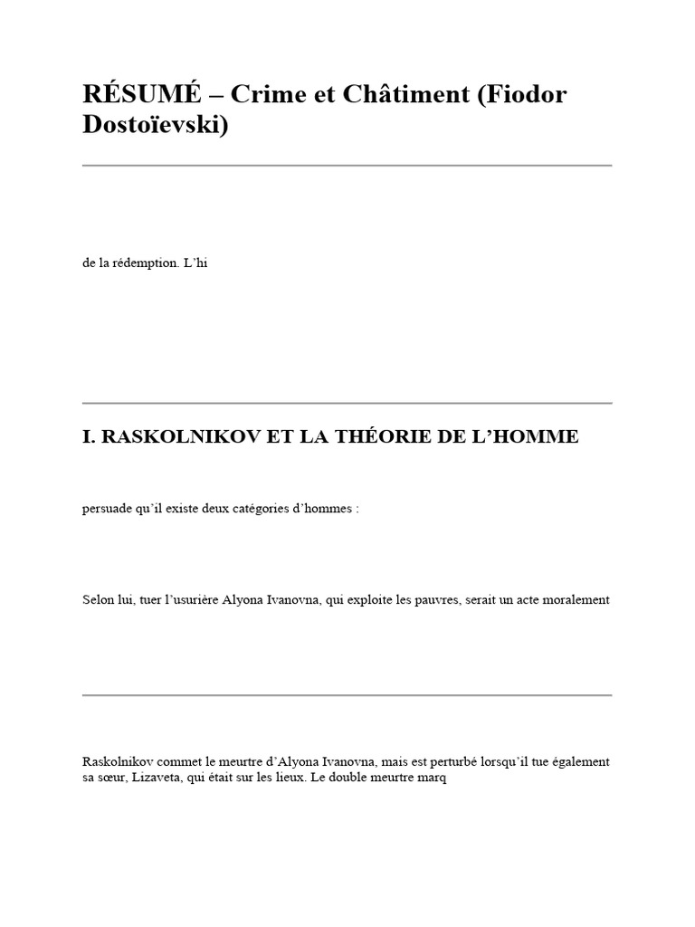 Résumé Rédemption Et Châtiment | PDF | Crime et Châtiment