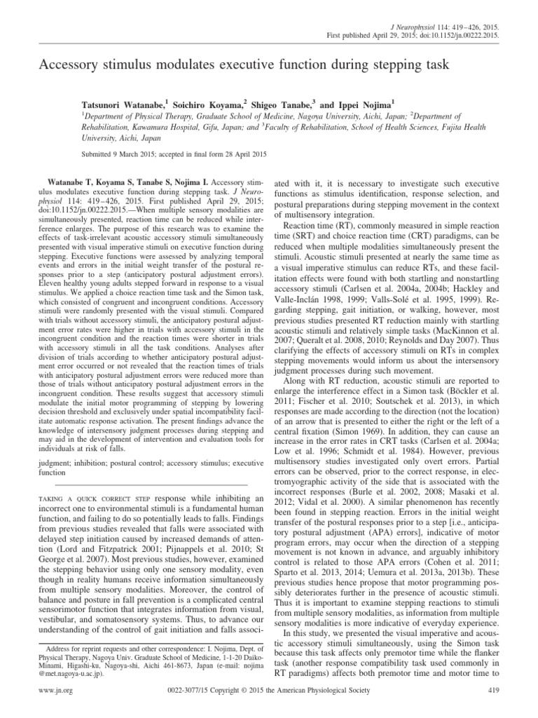 Accessory Stimulus Modulates Executive Function During Stepping Task ...