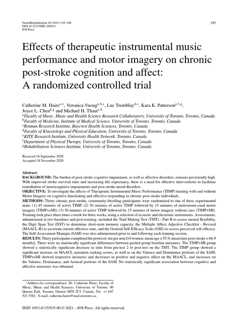 Effects of Therapeutic Instrumental Music Performance and Motor | PDF ...
