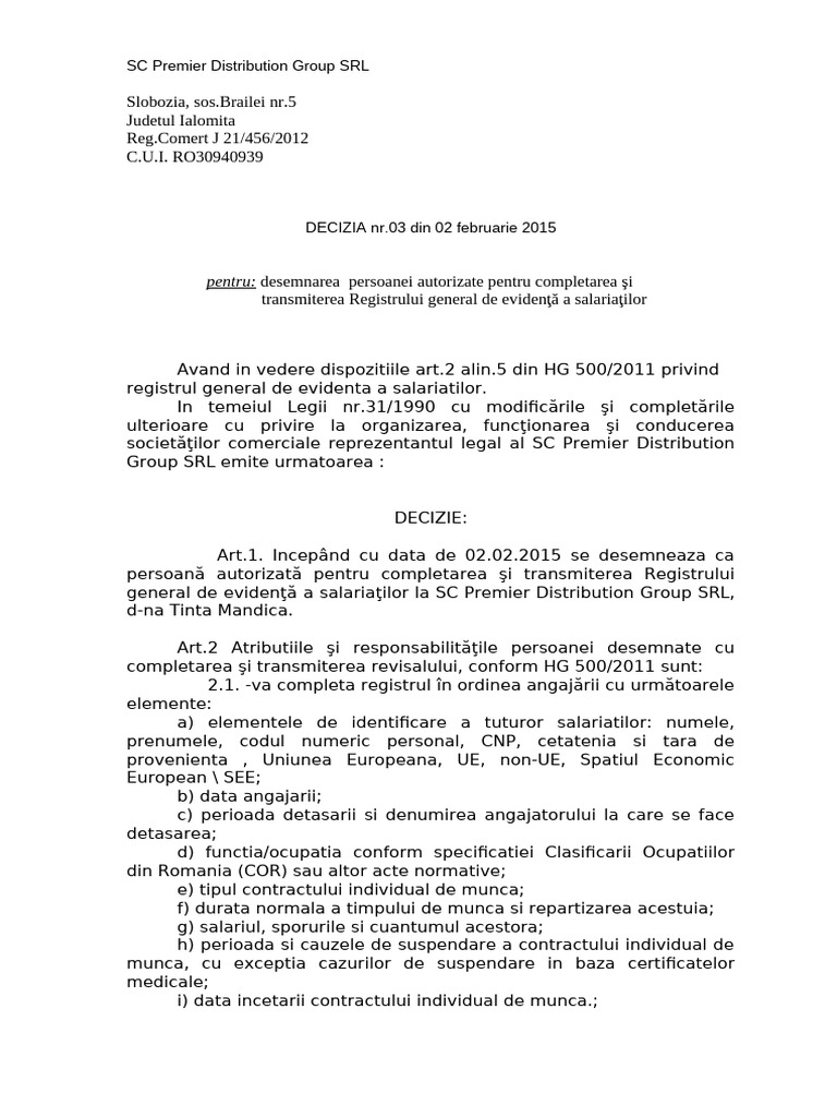 Decizie Revisal - Premier Distr - Group | PDF