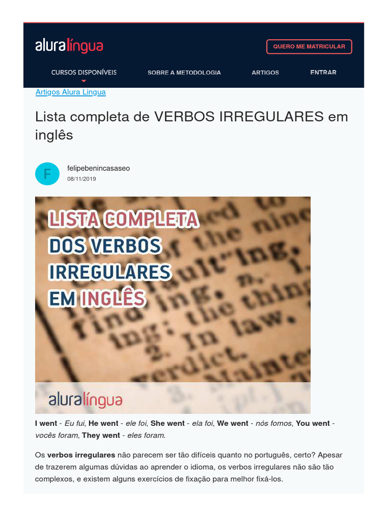 Lista Completa de VERBOS IRREGULARES em Inglês | PDF