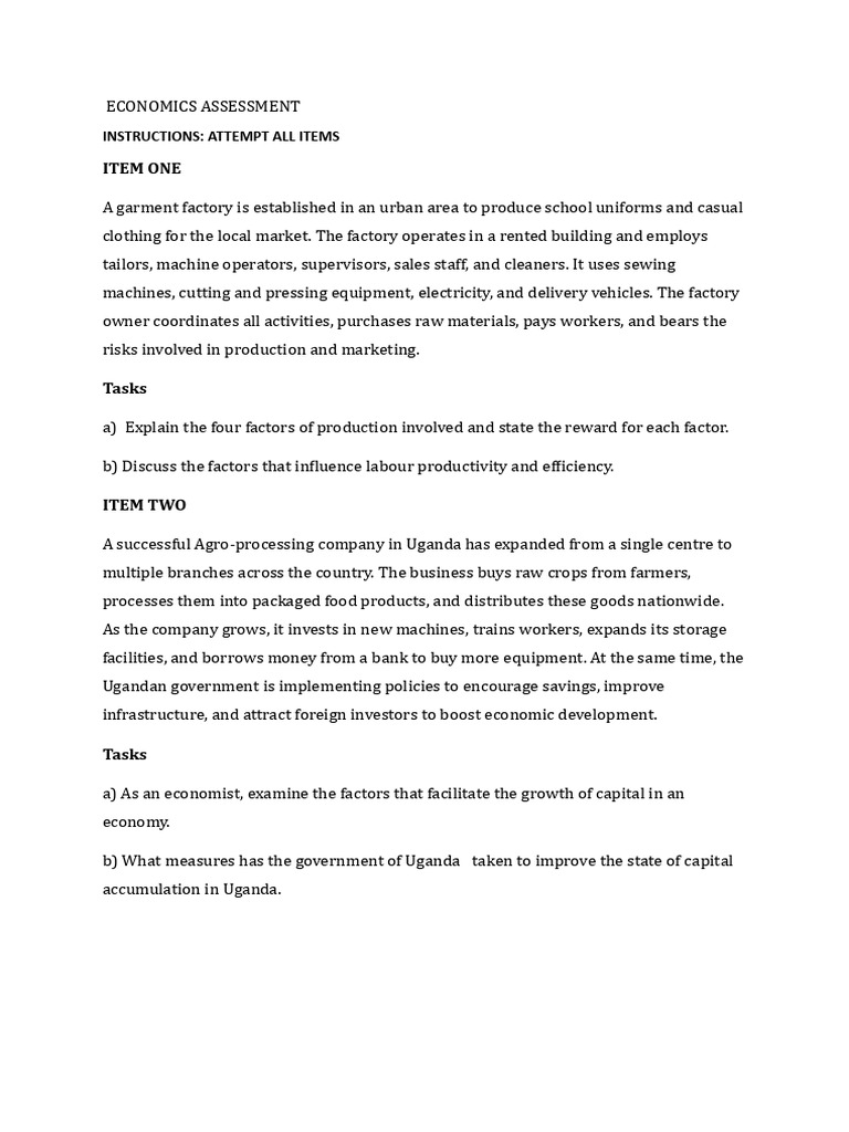 Economics Assessment | PDF | Economics | Income