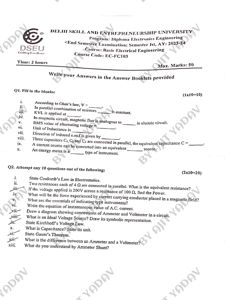 7 Basic Electrical Engineering 2023-24 | PDF | Engineering | Electronics