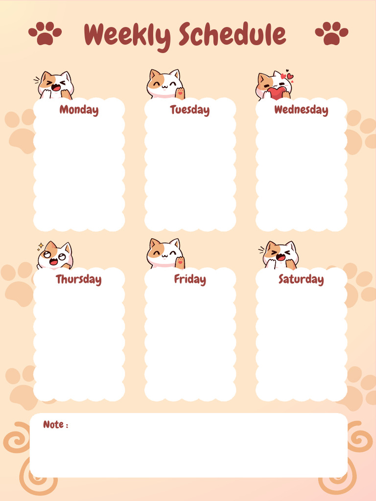 Soft Orange Gradient Cute Cat Weekly Schedule Planner | PDF