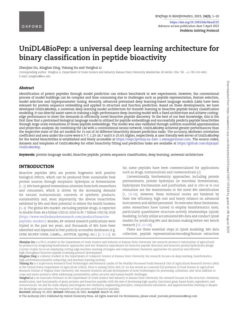 P Paper 5 2023 Deep Learning Model Classify Peptides | PDF | Deep ...