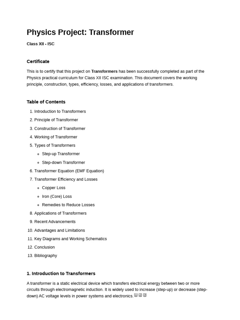 Transformer Project | PDF | Transformer | Electromagnetic Induction