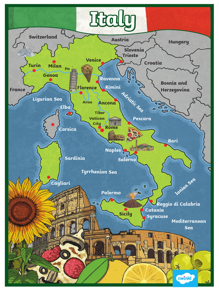 t g 1633015855 Illustrated Map of Italy Display Poster Ver 2 | PDF | Italy