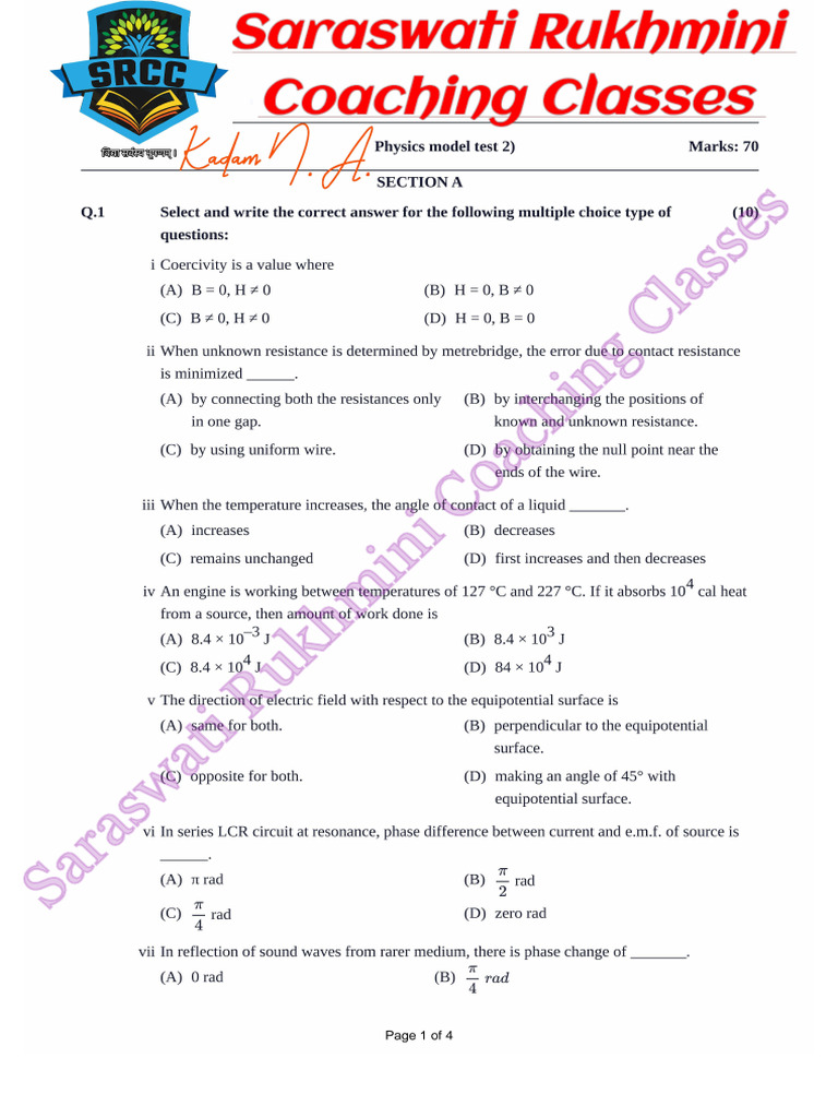 Physics Model Paper 2 | PDF | Inductor | Series And Parallel Circuits
