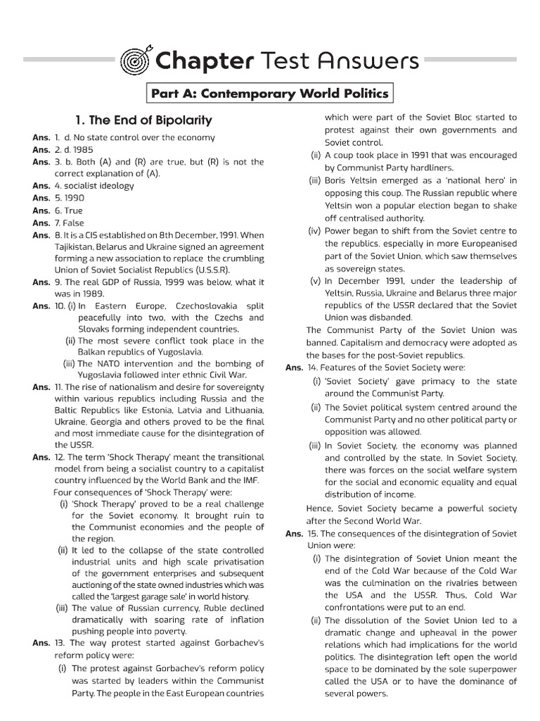 Political Science Class 12 Chapter Test Answers | PDF