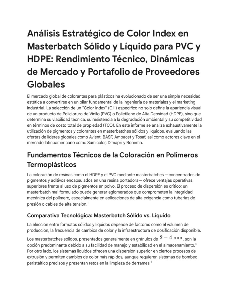 Masterbatch - Color Index PVC - HDPE | PDF | Cloruro de polivinilo | Sólido