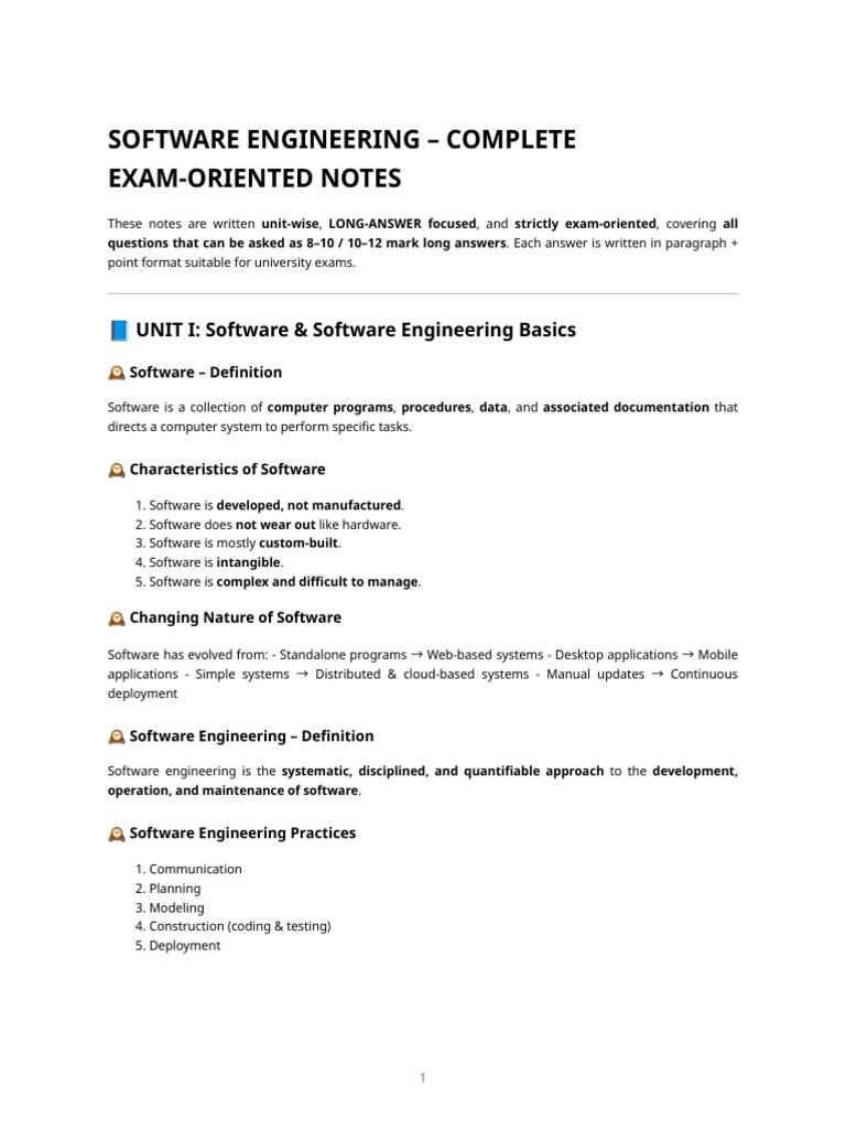 Software Engineering - Complete Exam-Oriented Notes | PDF | Software ...